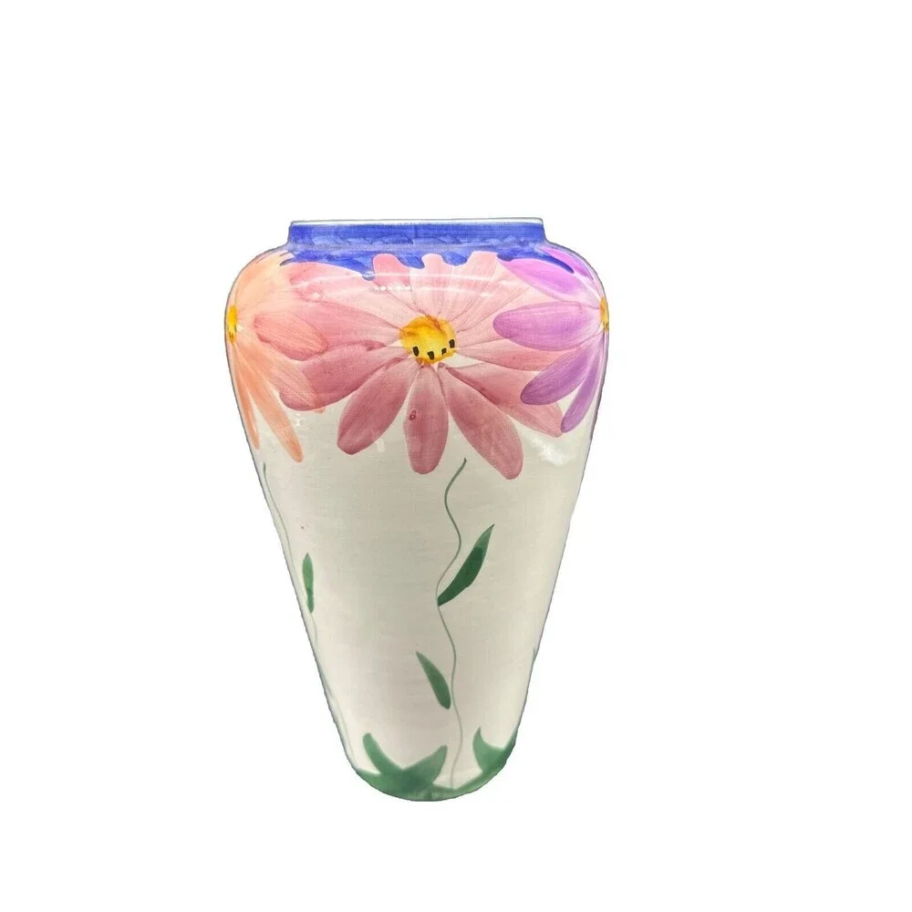 Pier 1 Ceramic FLORAL Vase Made‎ In Portugal White Pink Purple Yellow 11.5”